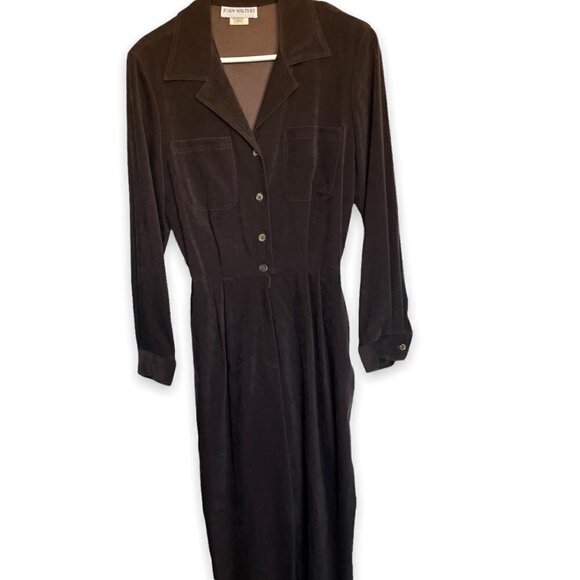 Joan Walters Pants - Joan Walters Vintage Jumpsuit Long Sleeve Brown Faux Suede Lined Women's Size 12